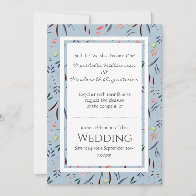 Invitation Dusty Blue Floral MARIAGE (Devant)