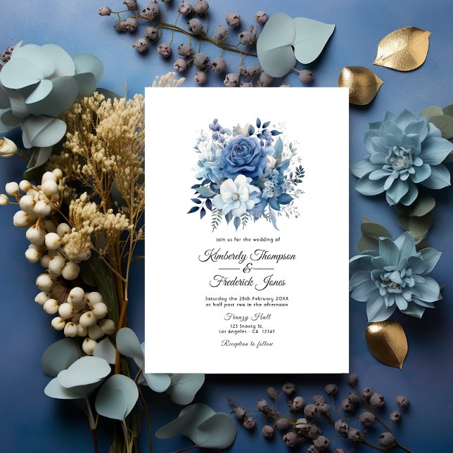 Invitation Dusty Blue Floral Mariage (Dusty Blue)