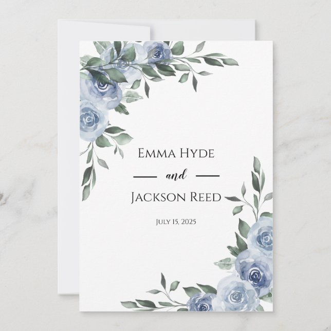 Invitation Dusty Blue Floral Mariage (Dos)