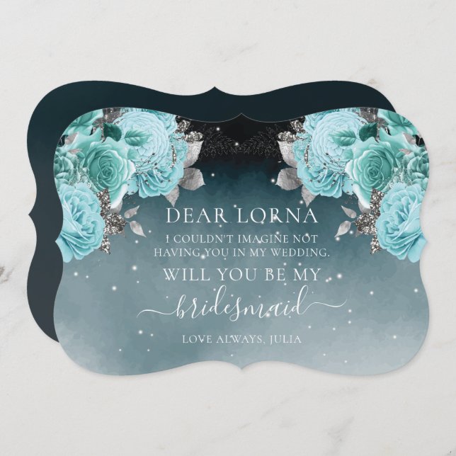 Invitation Dusty Blue Floral Mariage Be My Bridesmaid (Devant / Derrière)