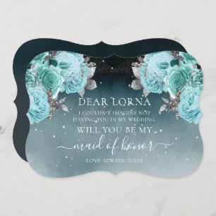 Invitation Dusty Blue Floral Mariage Be My Maid of Honor
