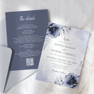 Invitation Dusty Blue Floral Mariage botanique