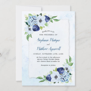 Invitation Dusty Blue Floral Mariage botanique moderne