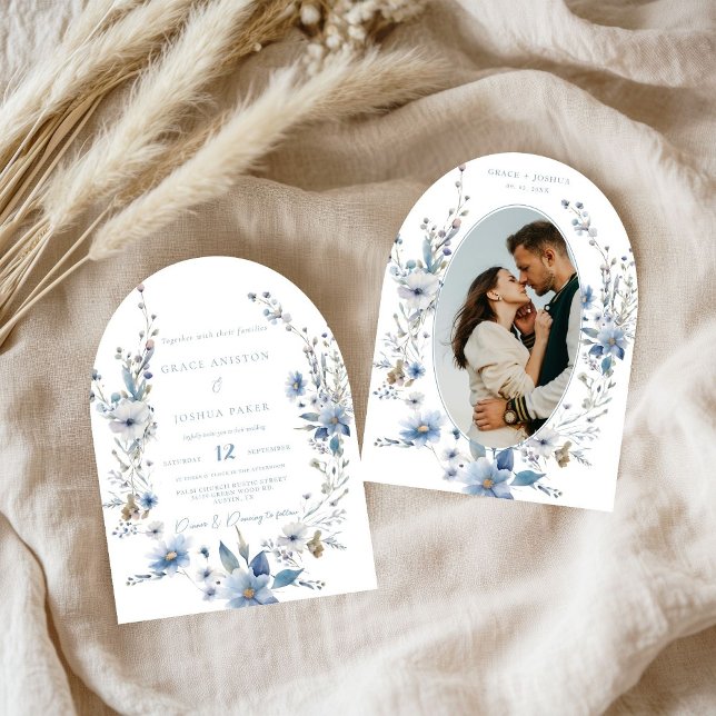 Invitation Dusty Blue Floral Mariage de la végétation de prin (Créateur téléchargé)