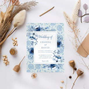 Invitation Dusty Blue Floral Mariage élégant
