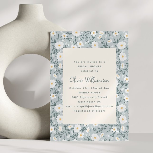 Invitation Dusty Blue Floral Modern Spring Bridal Shower (Créateur téléchargé)