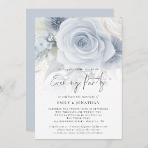Invitation Dusty Blue Floral Overlay QR Mariage soirée