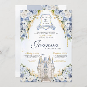 Invitation Dusty Blue Floral Princess Castle Royal Quince