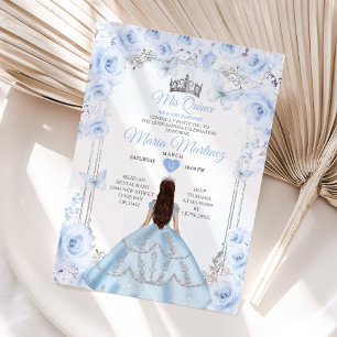 Invitation Dusty Blue Floral Princess Mis Quince 15 Anos