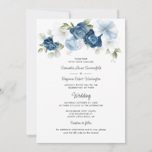Invitation Dusty Blue Floral QR Code tout en un Mariage