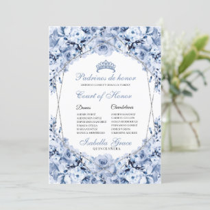 Invitation Dusty Blue Floral Quinceanera Cour d'honneur
