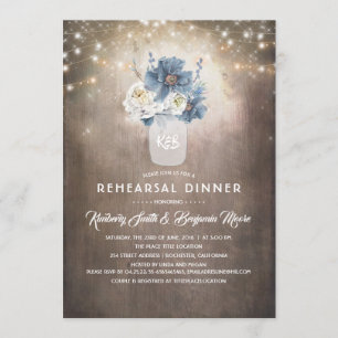 Invitation Dusty Blue Floral Rustic Country Rehearer Dîner