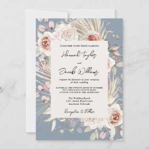 Invitation Dusty Blue Floral Rustic Mariage