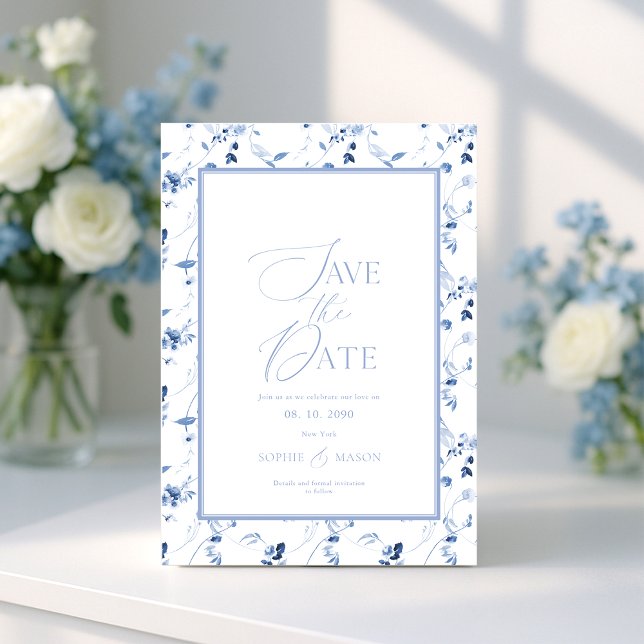Invitation Dusty Blue Floral Save the Date Card (Créateur téléchargé)