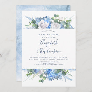 Invitation Dusty Blue Floral Verdure Baby shower moderne
