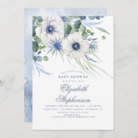 Dusty Blue Floral Verdure Baby shower moderne