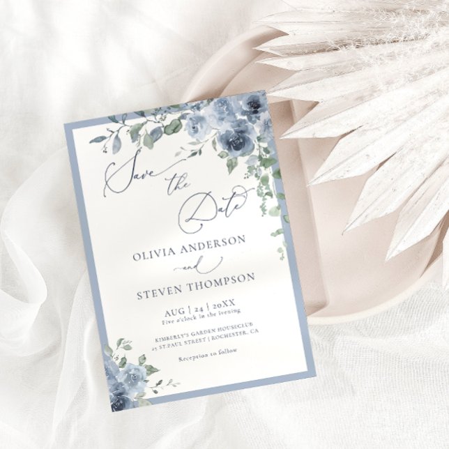 Invitation Dusty Blue Floral Wedding Enregistrer la date Invi (Créateur téléchargé)
