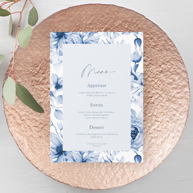 Invitation Dusty Blue Floral Wedding Menu Card (Créateur téléchargé)