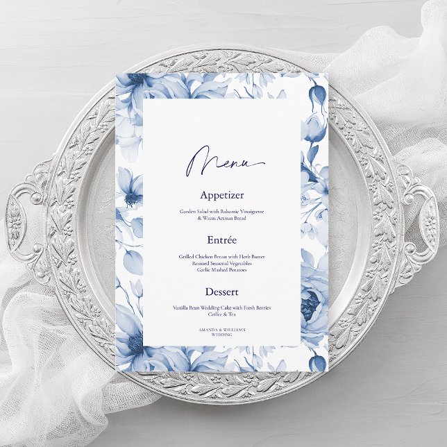 Invitation Dusty Blue Floral Wedding Menu Card (Créateur téléchargé)