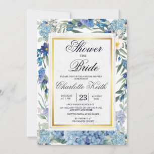 Invitation Dusty Blue Floral Wreath Fête des mariées verte
