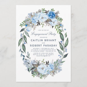 Invitation Dusty Blue Floral Wreath Party
