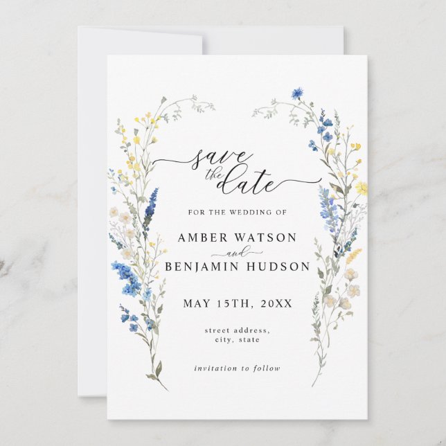 Invitation Dusty Blue Floral Wreath Wedding Enregistrer La Da (Devant)