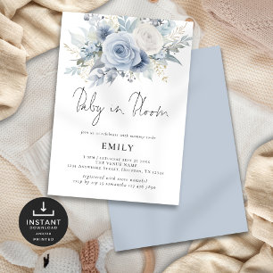 Invitation Dusty Blue Florals Baby in Bloom Douche