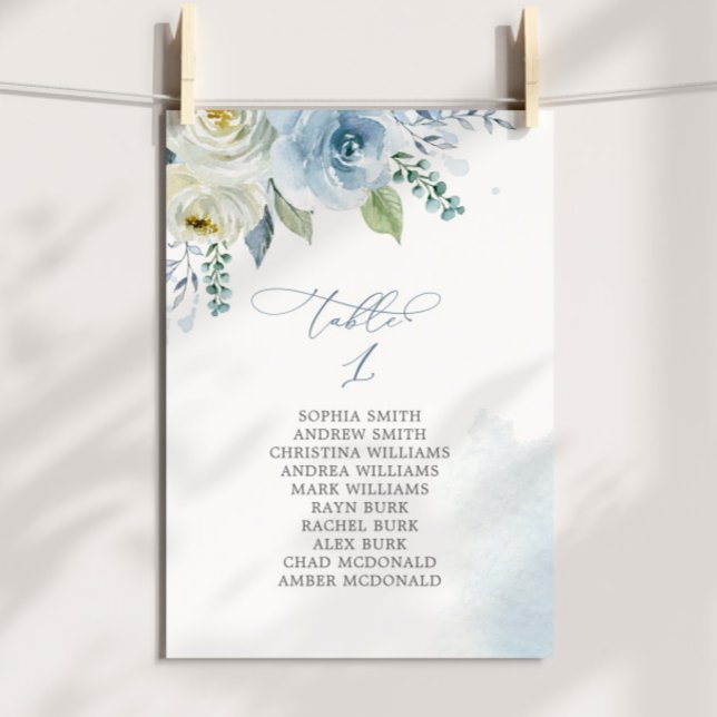 Invitation Dusty Blue Flowers Table Number 1 Seating Chart (Créateur téléchargé)