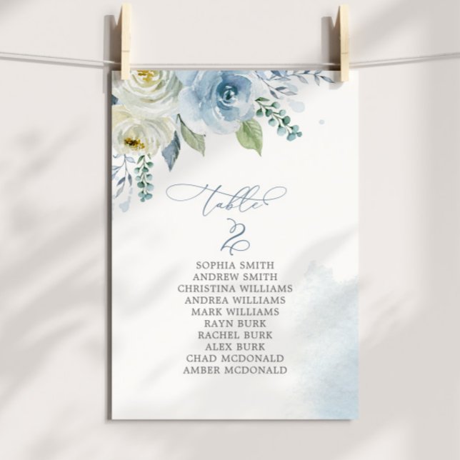 Invitation Dusty Blue Flowers Table Number 2 Seating Chart (Créateur téléchargé)