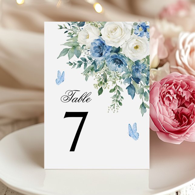 Invitation Dusty Blue Flowers Wedding Table Number (Créateur téléchargé)