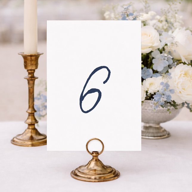 Invitation Dusty Blue French Stripe Wedding Table Number 6 (Créateur téléchargé)