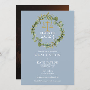 Invitation Dusty Blue Garland Photo Law School Graduation
