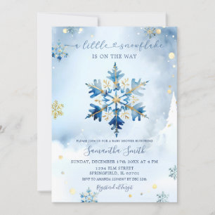 Invitation Dusty Blue Gold Hiver Snowflake Baby shower