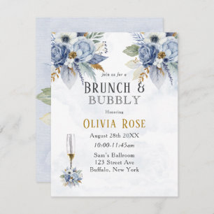 Invitation Dusty Blue Gold Peony Chic Brunch & Bubbly Invitat