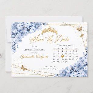 Invitation Dusty Blue & Gold Quinceañera Enregistrer La Date