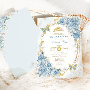 Invitation Dusty Blue Gold Quinceanera Mis Quince 15 Anos