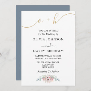 Invitation Dusty Blue Gold Rustic Eucalyptus Mariage Invitati