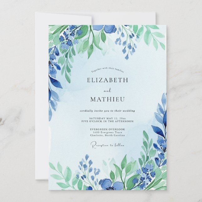 Invitation Dusty Blue Graceful Spring Wedding (Devant)