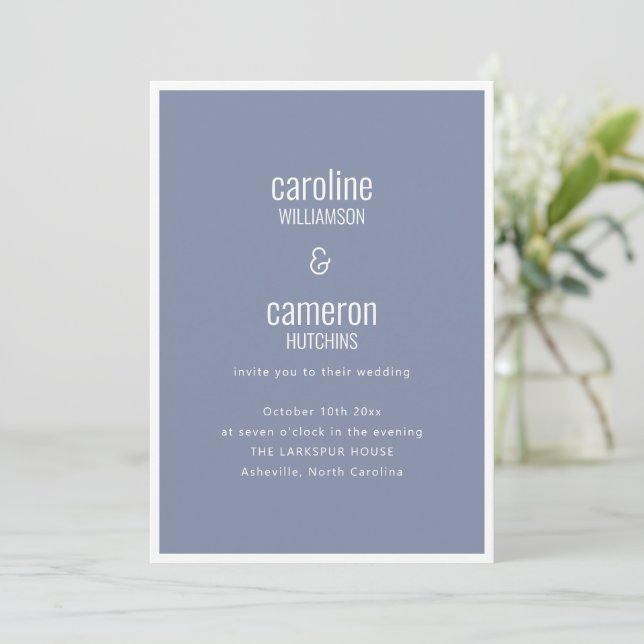 Invitation Dusty Blue Gray Modern Minimal Typography Wedding (Debout devant)