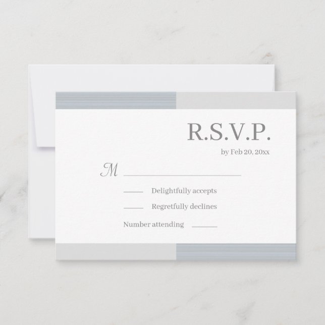 Invitation Dusty Blue Gray White Stripes Élégant Mariage RSVP (Devant)