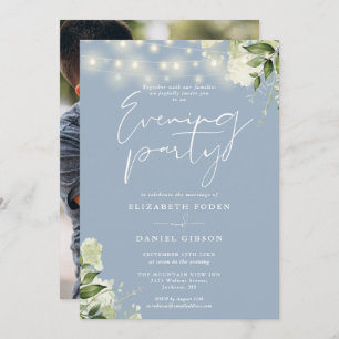 Invitation Dusty Blue Greenery Photo Mariage Soirée