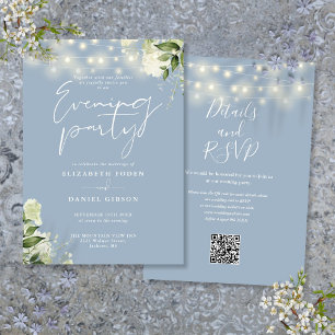 Invitation Dusty Blue Greenery QR Code Mariage Soirée