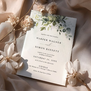 Invitation Dusty Blue Greenery Succulent Eucalyptus Mariage