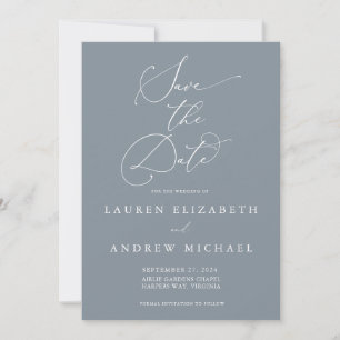 Invitation Dusty Blue Grey Minimaliste Enregistrer la date