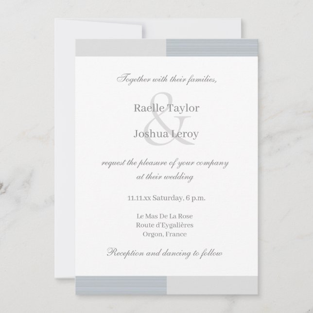 Invitation Dusty Blue Gris blanc rayures Ampersand Mariage (Devant)