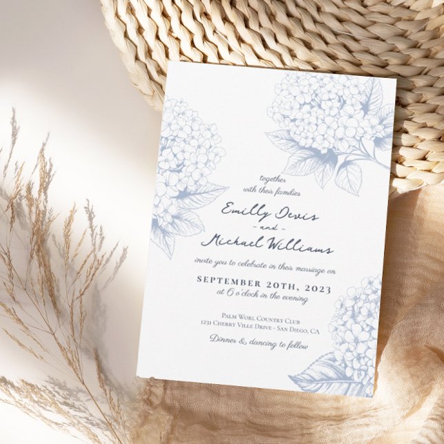 Invitation Dusty Blue Hydrangea Floral Mariage (Créateur téléchargé)