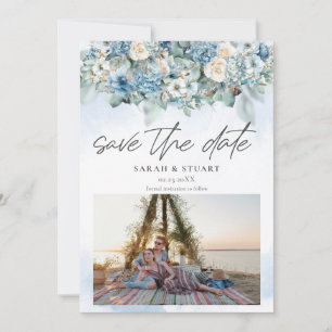 Invitation Dusty Blue Hydrangea Photo QR Code Enregistrer La