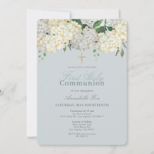 Invitation Dusty Blue Hydrangea Première Sainte Communion