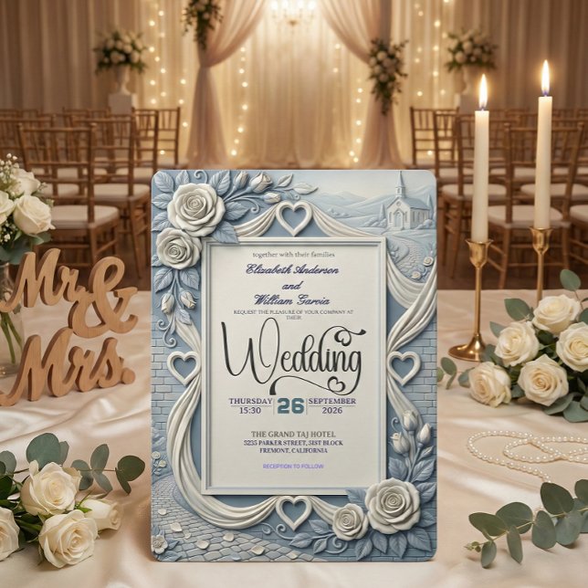 Invitation Dusty Blue Indigo Romantic Church Wedding (Créateur téléchargé)