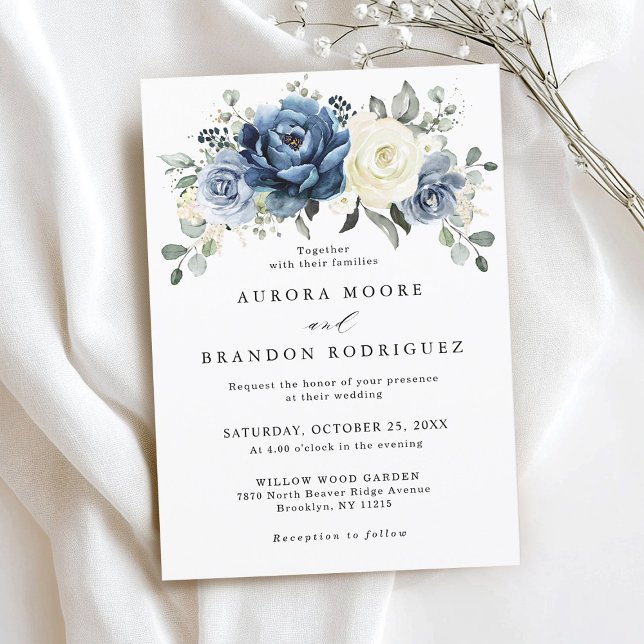Invitation Dusty Blue Ivory Spring Floral Mariage élégant (Dusty Blue Ivory Spring Floral Elegant Wedding Invitation)